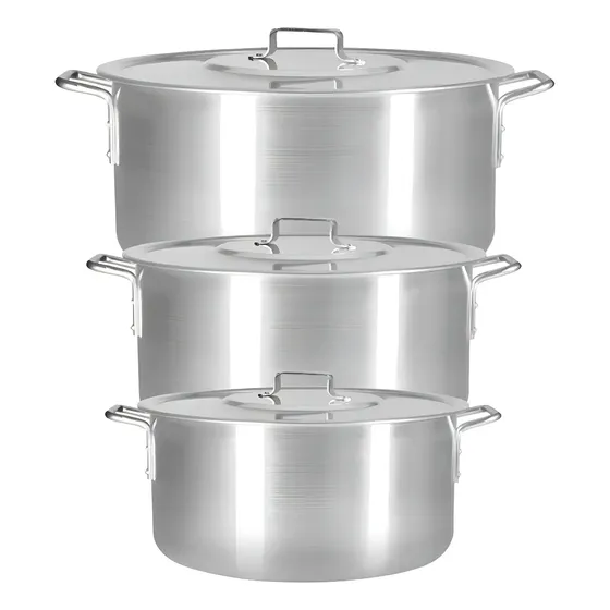 Kit Panela Feijoada Caldo De Alumínio 3 Peças Industrial Prateado