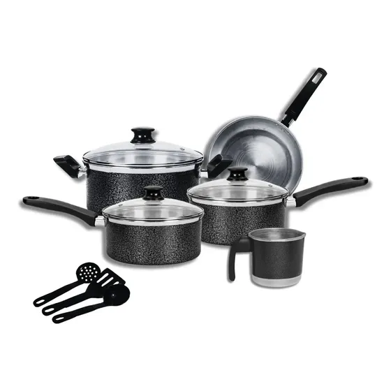 Jogo De Panelas De Cozinha Global Alumínio Aluminio Com 8 Peças De Teflon Preto