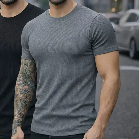Kit 2 Camiseta Americana Canelada Masculina Ribana Premium