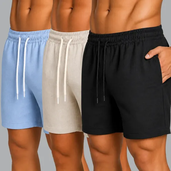 Kit 3 Bermuda Short Masculino Linho Casual Estilo Moda Praia