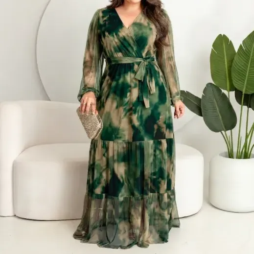 Vestido Longo Plus Size Balada Manga Longa Tule Premium Fest
