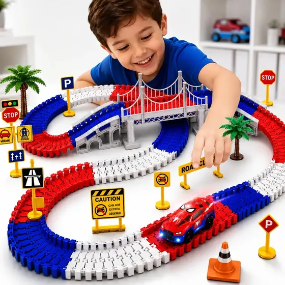 Brinquedo Pista De Carrinho Homem Aranha 234 Peças Flexíveis De Montar Presente Menino Corrida