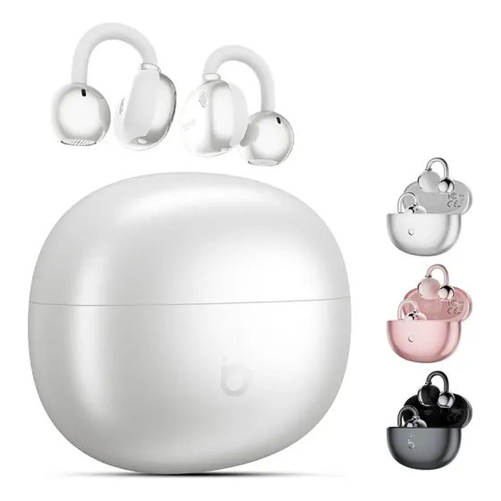 Fone de Ouvido Bluetooth Basike Open-Ear com Clipe, Bateria 30h e Resistência à Água IPX5 Prata