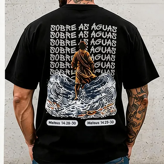 Camiseta Cristã Oversized Sobre As Águas Mateus 14