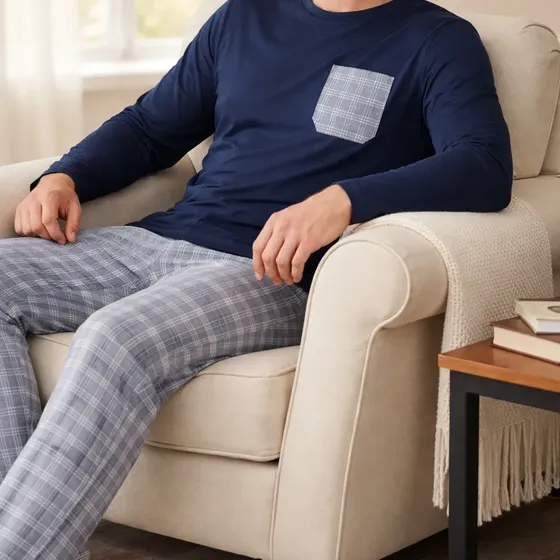 Pijama Masculino Inverno Xadrez De Frio Manga Longa Promoção