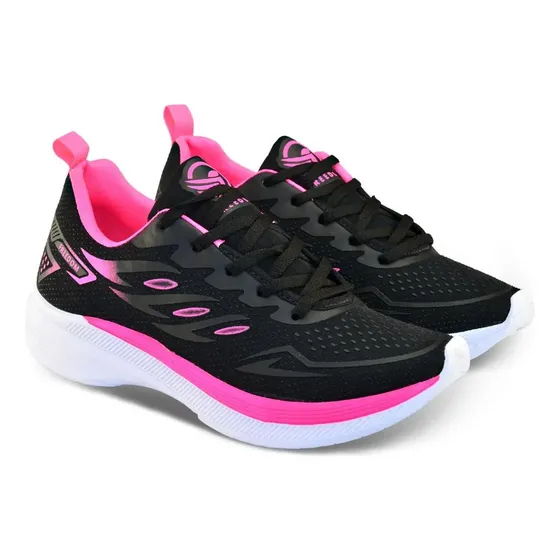 Tênis Feminino Freedom Corrida Caminhada Treino Preto Pink