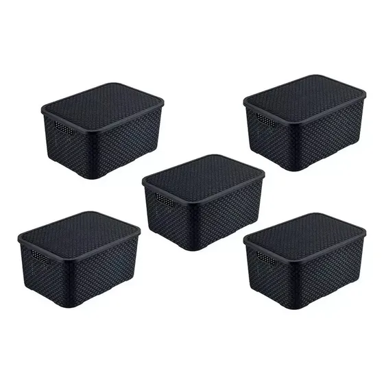 Kit 5 Caixas/cesto Organizador Rattan Preto - 7l Promoção