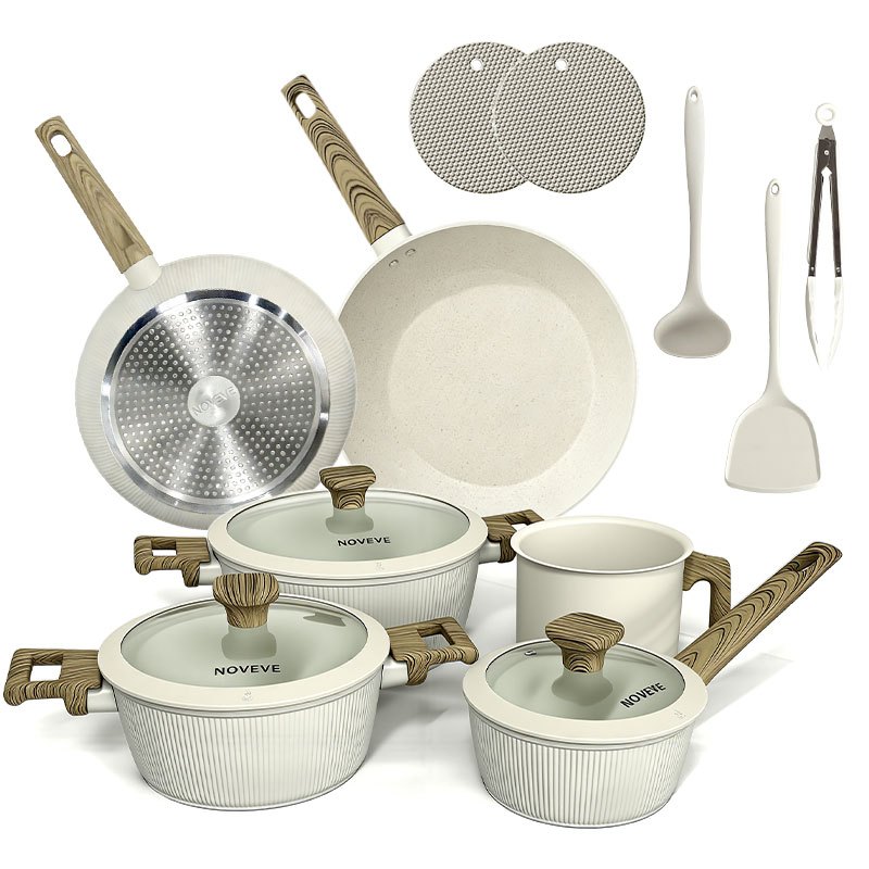Noveve Kit Panelas Antiaderentes 14 Peças Cor Branco – Cozinha Elegante com Alta Qualidade