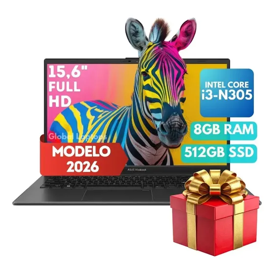 Asus Vivobook Core i3 N305 8 GB de RAM 512 GB SSD Pantalla 15,6 FHD 1920 px x 1080 px Intel UHD Graphics Windows 11 Laptop instalado E1504 com presente