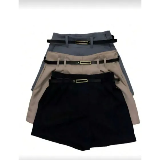 Kit 3 Shorts Alfaiataria Feminino Moda Luxo Com Cinto Brinde