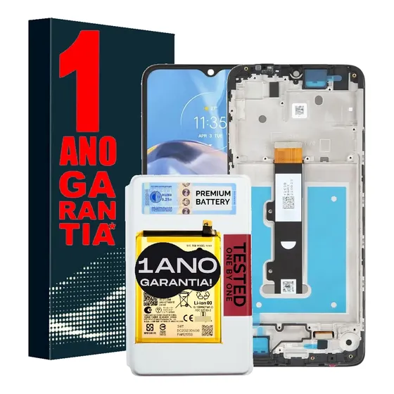 Kt Tela Frontal + Battria Para Moto E22 Display Oled Com Aro