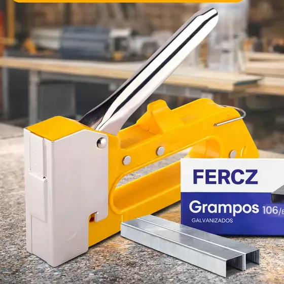 Grampeador Tapeceiro Manual Madeira Estofado Profissional Aço Tapeçaria Alta Pressão Com 1000 Grampos FERCZ MÁQUINAS E FERRAMENTAS