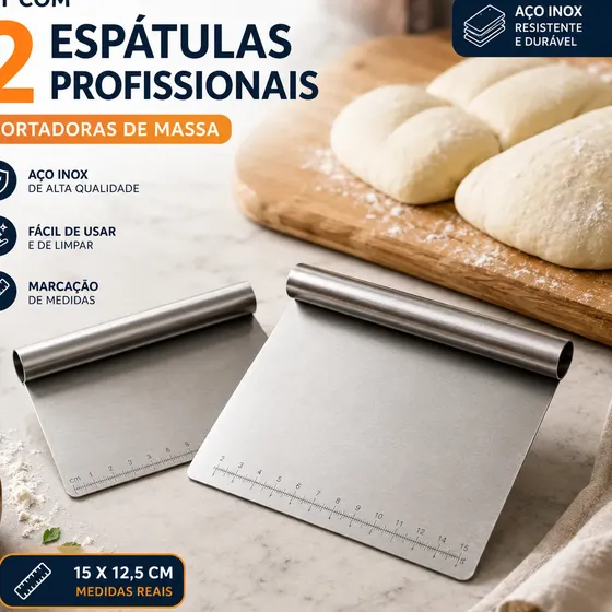 Kit 2 Espatula Cortador De Massas Raspador Confeiteiro Inox