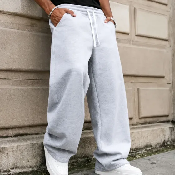 Calça Baggy Lisa Masculina Wide Moletom Barra Reta Moda Y2k