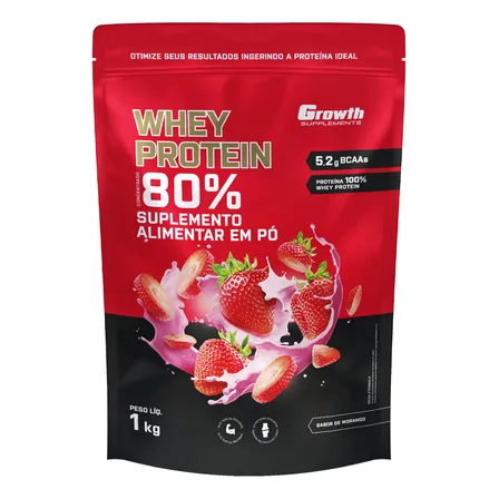 Suplemento em pó Growth Supplements Whey Protein Concentrado sabor Morango 1 kg