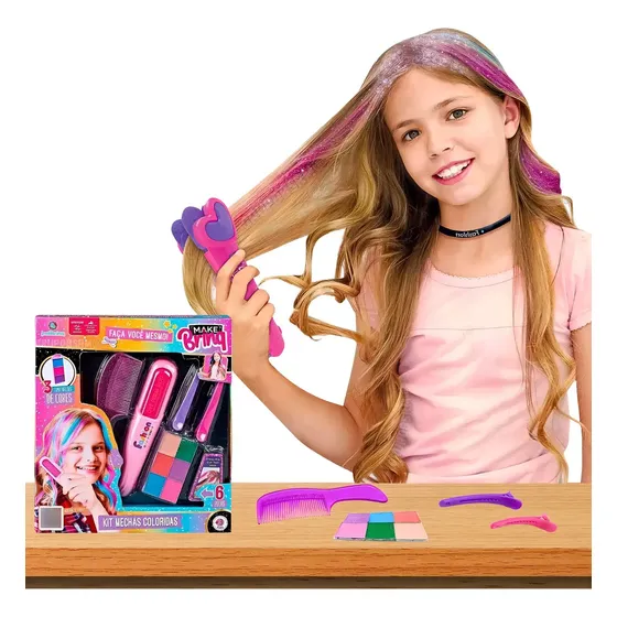 Kit Brinquedo Infantil Prancha Cabelo Colorido 6 Cores Pente Presilhas