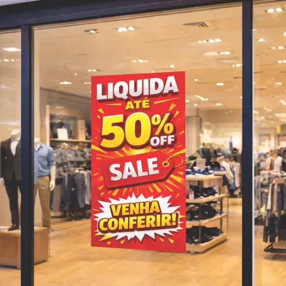 Adesivo Vitrine Liquidação Promoção Loja Até 50% 100x50cm
