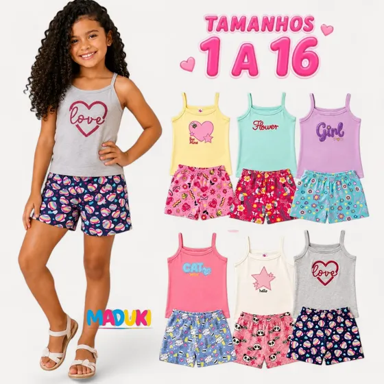 Kit Infantil  6 Peças Menina Verão Alça Bordada Fresquinho
