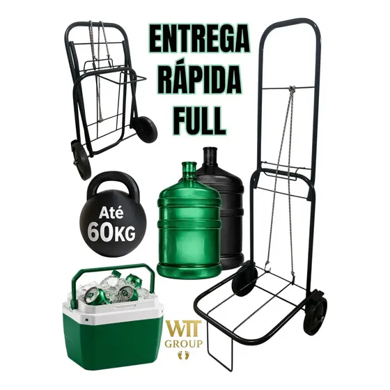 Carrinho Maleiro De Carga Dobrável Cor PRETO Leve E Compacto Ideal Até 60kg Perfeito Para Vendas Na Praia Compras na Feira Com Elástico De Brinde Bom Para Cooler Galão De Água Caixas E Botijão De Gás