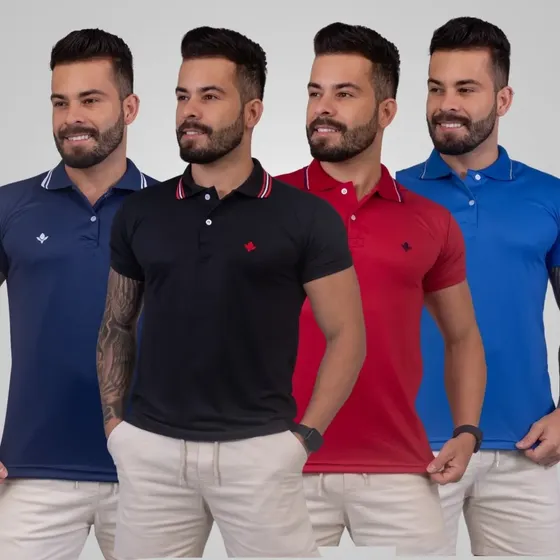 Kit 4 Camisas Polo Masculina Slim Manga Curta Lisa Camiseta