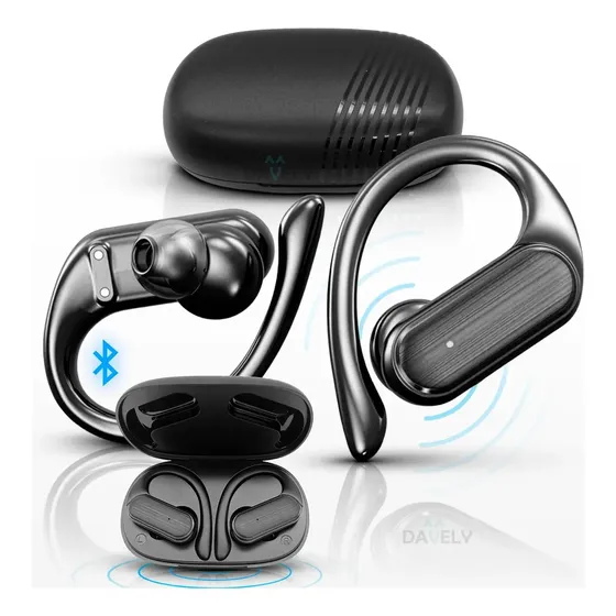 Fone De Ouvido Bluetooth Sem Fio In Ear Esportivo Com Gancho Cancelamento De Ruído Microfone Para Celular Smartphone Academia Corrida Treino Fone Esporte Recarregável Davely A520 Preto