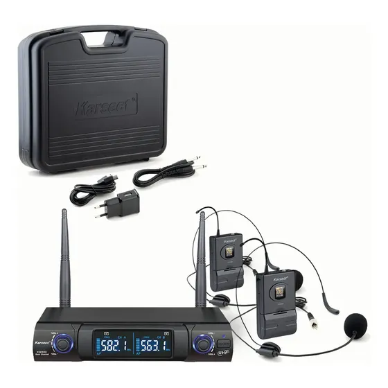 Microfone Sem Fio Duplo Headset Karsect KS248DH Para Palco e Igrejas