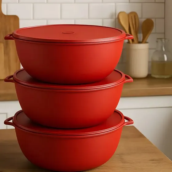 3 Potes Plástico 5,8l Bacia Saladeira Bowl Grande Alimentos Vermelho