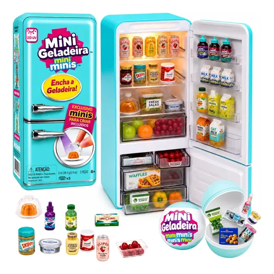 Mini Geladeira Mini Brands Com 2 Bolas Surpresa Freezer Luz