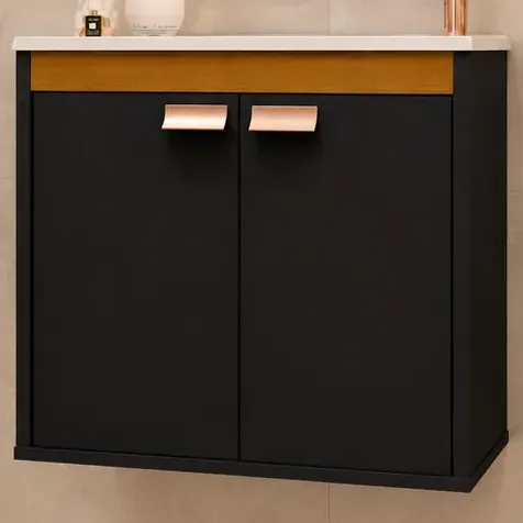 Kit Gabinete De Banheiro Suspenso Dallas Com Espelheira Cuba