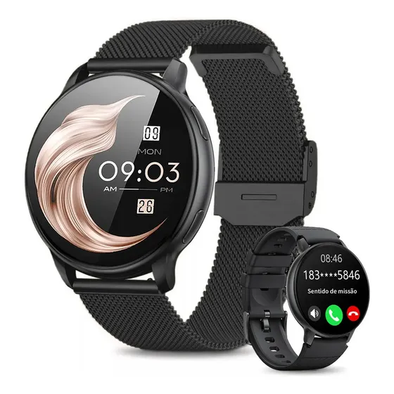 Smartband FoxBox BW0608 Preta de Aço Inoxidável c/ Chamadas e Oxímetro para Android e iOS
