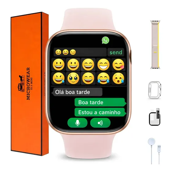 Smartwatch Microwear S11 Mini 42mm Bluetooth 2 Pulseiras Rose Gold