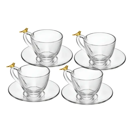 4 Xícaras De Café Wolff Golden Bird De Cristal 80ml