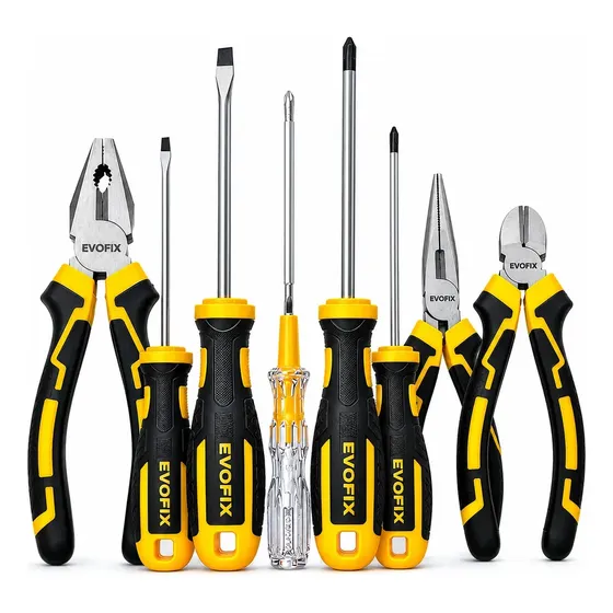 Kit Ferramentas 8 Peças Evofix Alicates Chaves De Fenda e Phillips Testador De Voltagem