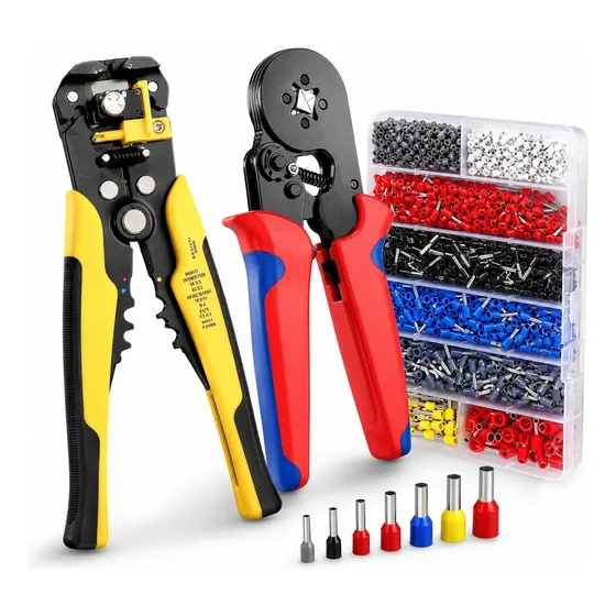 Alicate Crimpar Descascador 1200 Terminais Ilhós Tubular Decapador Prensa Fios Crimpador Crimpagem Fio Profissional Alicates Desencapador Descascar 0,5mm2 a 10mm2 Pçs Cabos Eletricista Prensar
