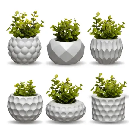 Kit 6 Vasos Decorativos C/ Planta Artificial Enfeite Casa Nf Branco