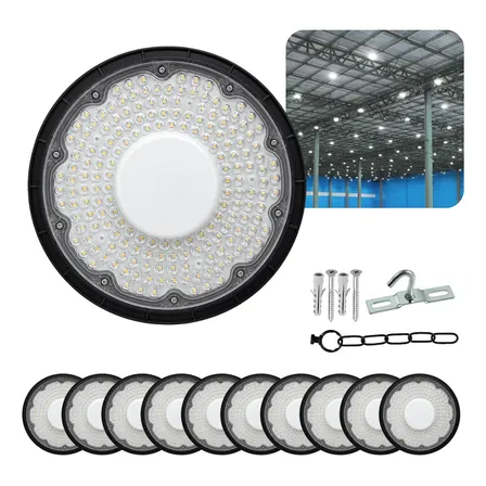 Kit 10 Luminária Ufo Led  High Bay 400w  Bivolt  Luz Frio 127/220v Preto