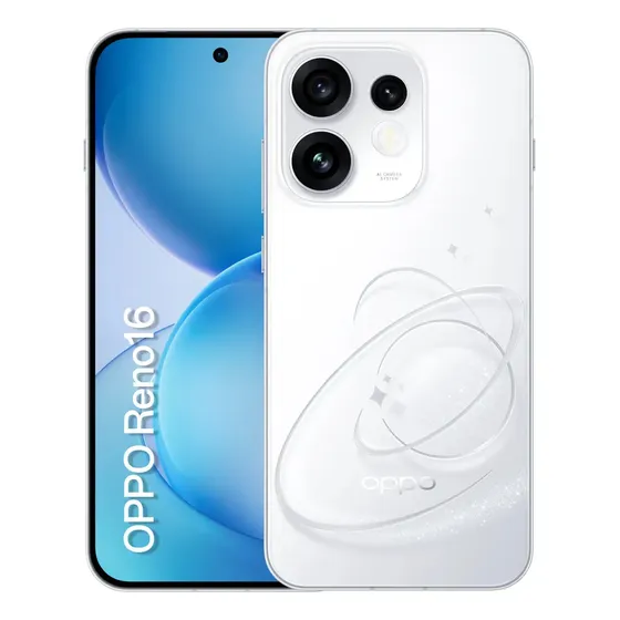 Smartphone OPPO Reno 16 5G, 256GB, 8GB RAM Física e 16GB RAM Virtual, Bateria 6000 mAh + 80W de Carregamento Rápido, 4 Câmeras de 50MP, Câmera Principal SONY IMX882, NFC, IP69K Branco Aura