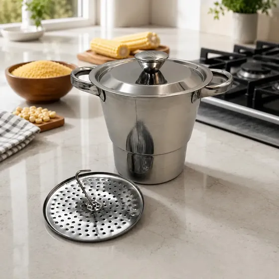 Panela Cuscuzeira Inox 16cm 2,5L Indução Gás Cooktop Elétrico Vitrocerâmico Cozedor A Vapor Cuscuz