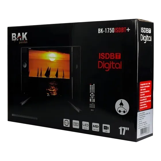 TV LED 17'' Bak BK-1750ISDBT HD Portátil com HDMI e USB Preta