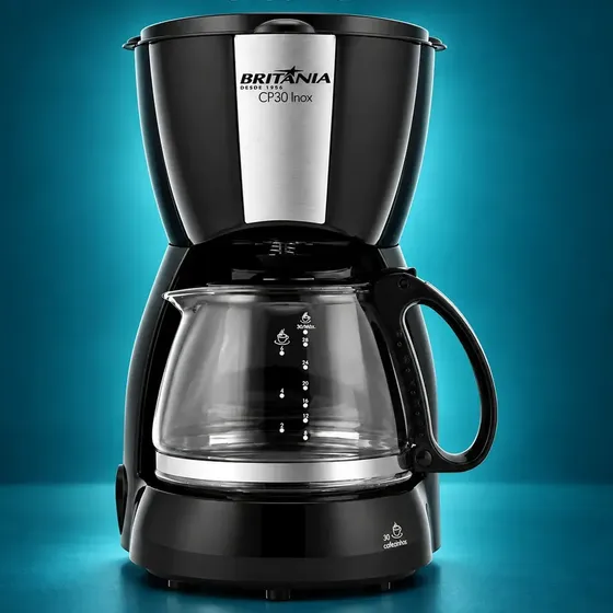 Cafeteira Elétrica 30 Xícaras Preta 1,2L Grande 127V com Filtro Permanente Corta Pingos Jarra em Vidro Placa Aquecedora 800 W Reservatório Graduado Colher Dosadora Botão Luminoso Liga e Desliga