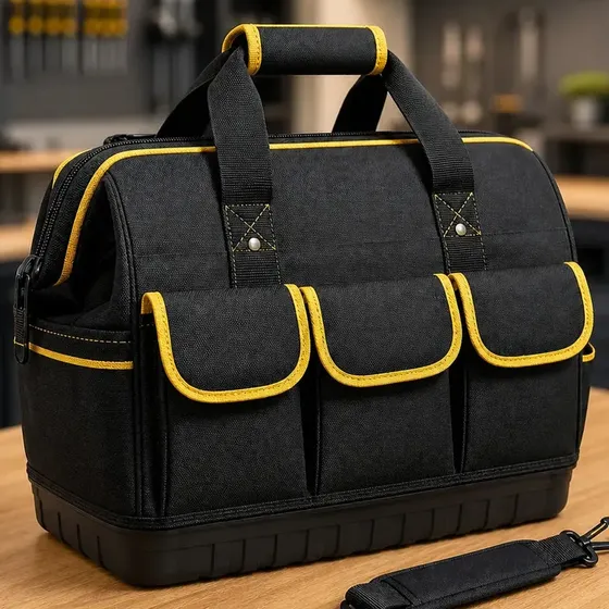 Bolsa para Ferramentas Hardline Reforçada, 14" Grande com 16 Bolsos, Base Rígida e Alça Removível