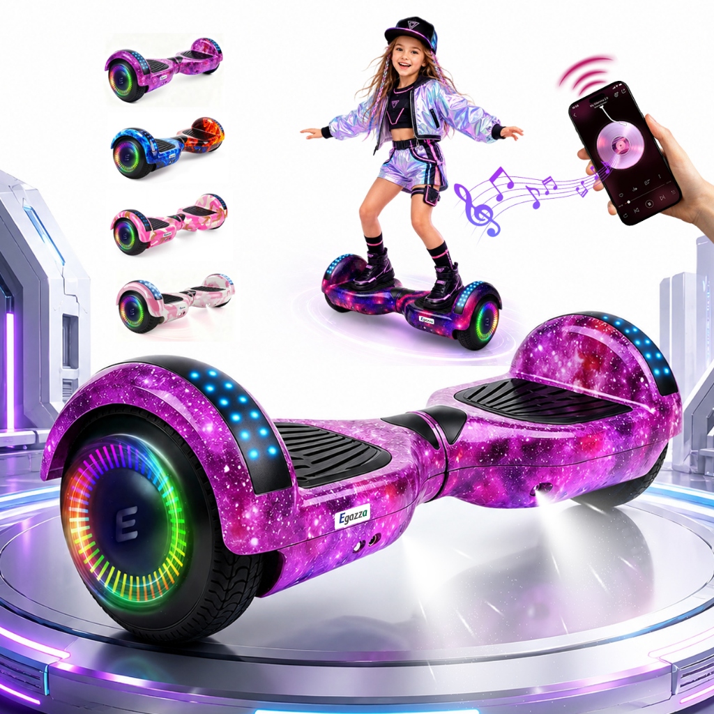 Egazza Skate elétrico das crianças 700 W Vida útil da bateria 60-90 minutos Bluetooth 6.5" Dia das crianças Presentes