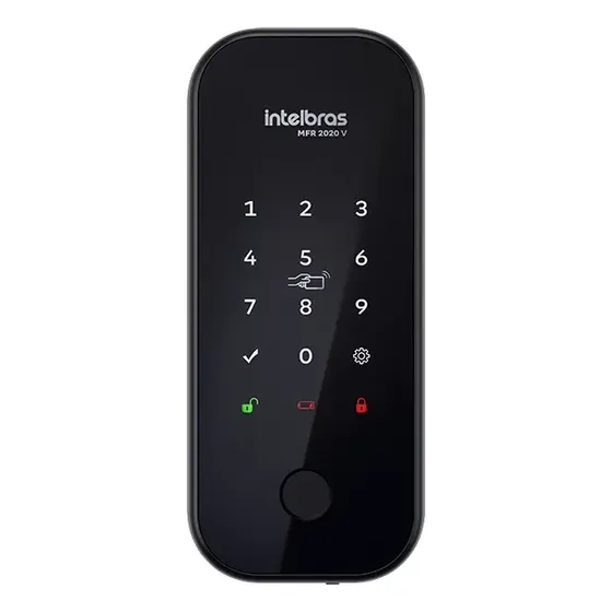 Intelbras MFR 2020 V Fechadura Inteligente Sobrepor Acesso Biométrico Senha 100 Tags App Controle Remoto Cor Preta