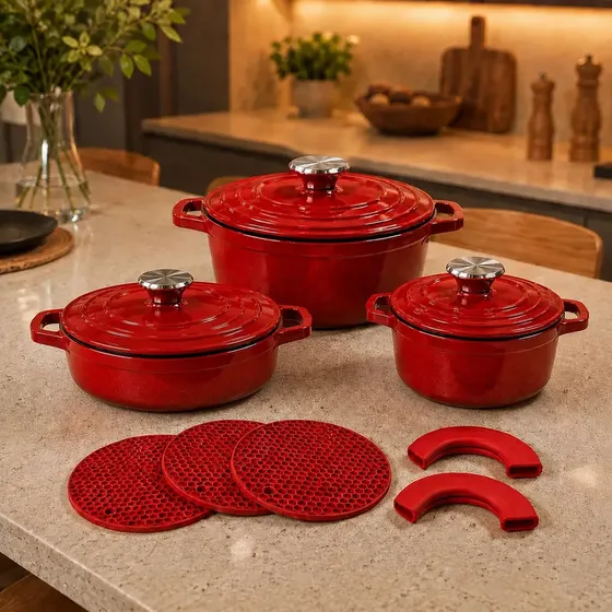 Jogo de Panelas Luxena Rosso 8 Peças Antiaderente Indução, Vermelho